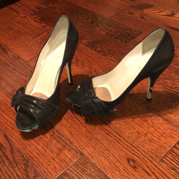 Emilio Pucci Shimmery Suede Peep Toe Pump - Picture 2 of 5